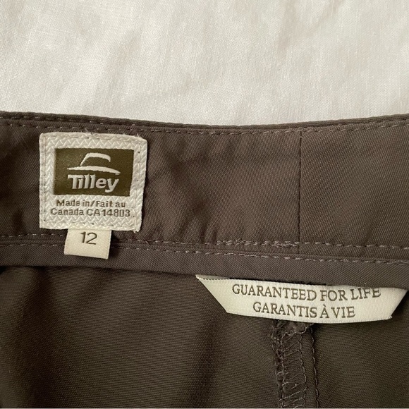 Tilley Women Sz 12 Hiking Cargo Pants Adjustable Waist convertible length green - Picture 4 of 9